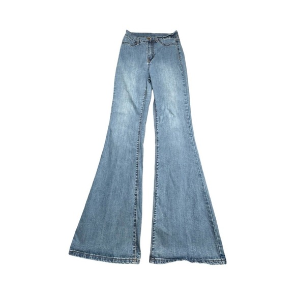 SHEIN Denim - SHEIN Jeans Womens 28 Light Blue Flare Bell Bottom High Waisted Wide Leg Retro